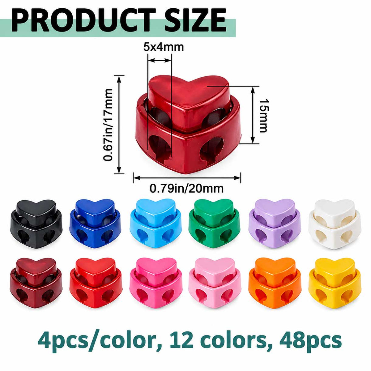 44 Pcs 11 Colors Plastic Heart Cord Lock/Stop (1 Set) paracordwholesale