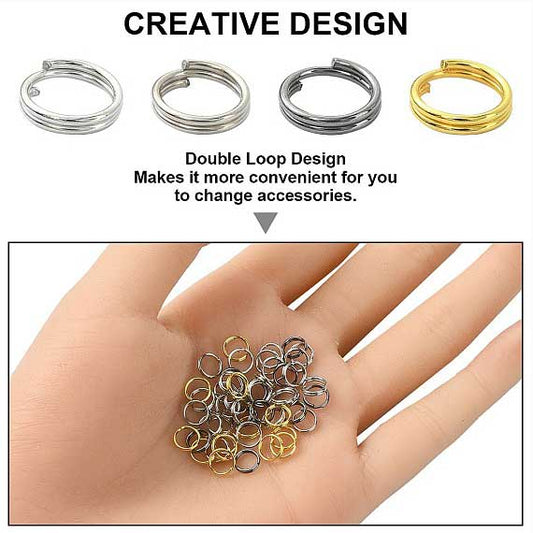 4 Colors Iron Split/Jump Rings Assorted Sizes 1 Bag