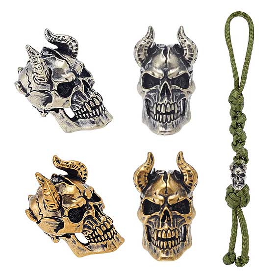 4 Pcs 2 Colors Horn Skull Bead/Charm Brass (1-set)