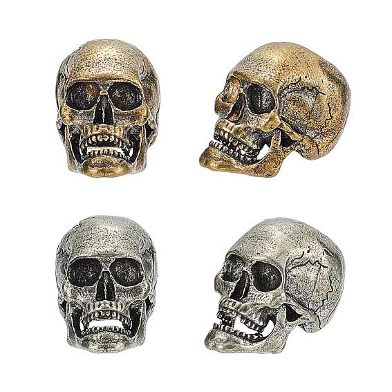 4 Pcs 2 Colors Skull Bead/Charm Brass (1-set)