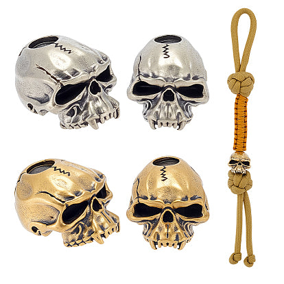 4 Pcs 2 of each Color Skull Charm/Bead Brass (4 Pack)