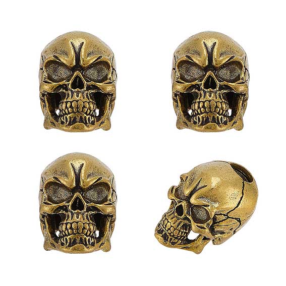 4 Pcs Antique Bronze Skull Bead/Charm Brass (1-set)