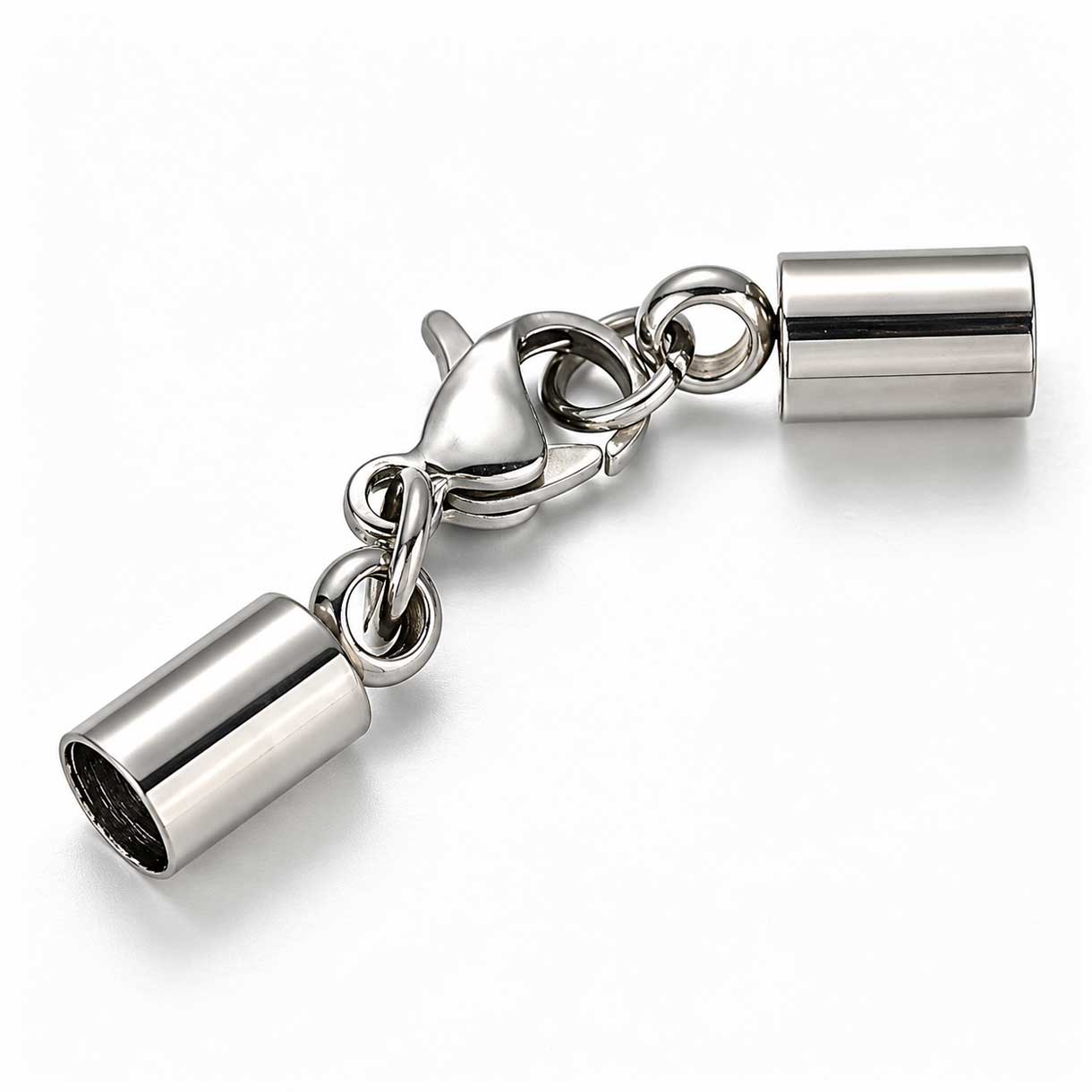 4 mm 304 Stainless Steel Glue In Cord Ends with Lobster Claw