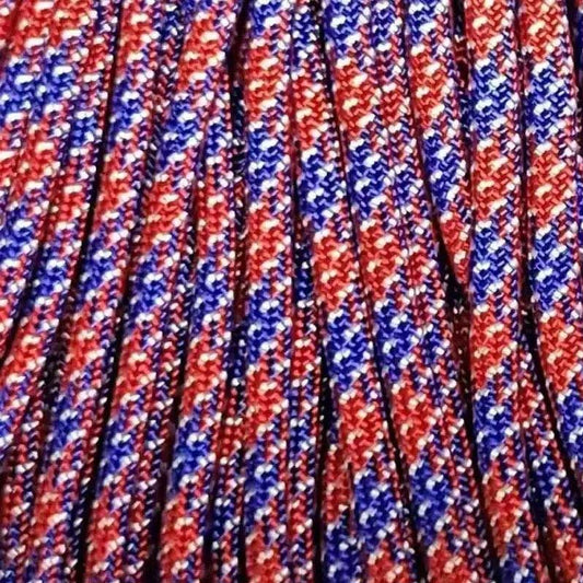 4 mm (5/32”) 550 Paracord ANZAC (Red White and Blue) Made in the USA Nylon/Nylon (100 ft) El Wood Braiding Co