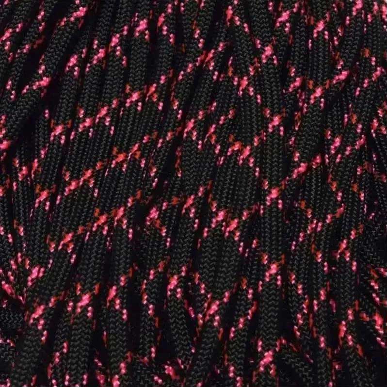 4 mm (5/32”) 550 Paracord Black with Neon Pink X Made in the USA Nylon/Nylon (100 ft) El Wood Braiding Co