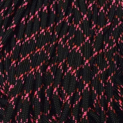 4 mm (5/32”) 550 Paracord Black with Neon Pink X Made in the USA Nylon/Nylon (100 ft) El Wood Braiding Co