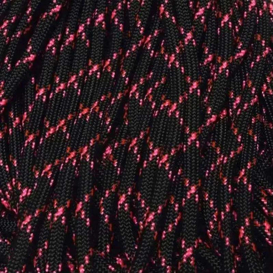 4 mm (5/32”) 550 Paracord Black with Neon Pink X Made in the USA Nylon/Nylon (100 ft) El Wood Braiding Co