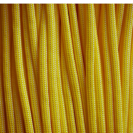 4 mm (5/32”) 550 Paracord Canary Yellow and White Stripes Made in the USA Nylon/Nylon (100 ft)