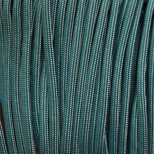 4 mm (5/32”) 550 Paracord Caribbean and White Stripes Made in the USA Nylon/Nylon (100 ft)