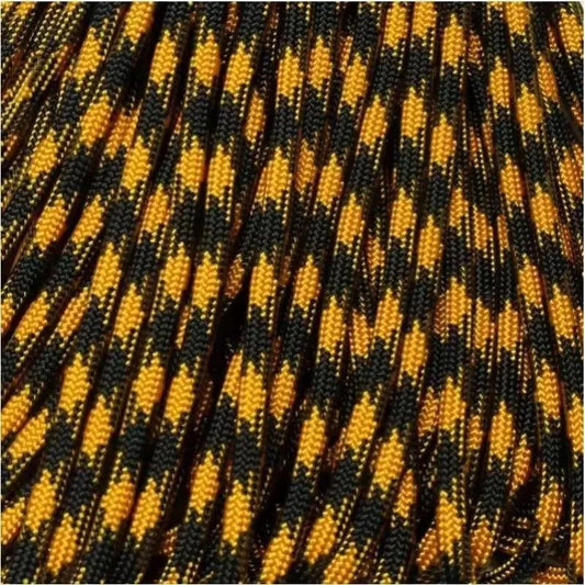 4 mm (5/32”) 550 Paracord Goldenrod and Black 50/50 Made in the USA Nylon/Nylon (100 ft) El Wood Braiding Co