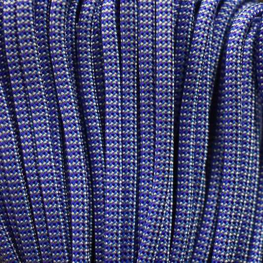4 mm (5/32”) 550 Paracord White, Acid Purple and Colonial Blue (Shockwave) Made in the USA Nylon/Nylon (100 ft)