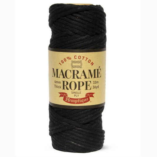 4 mm (5/32") Black Single Ply Egyptian Cotton Macrame Rope 33 m (36 yd) Hemptique
