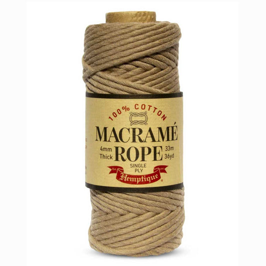 4 mm (5/32") Brown Single Ply Egyptian Cotton Macrame Rope 33 m (36 yd) Hemptique
