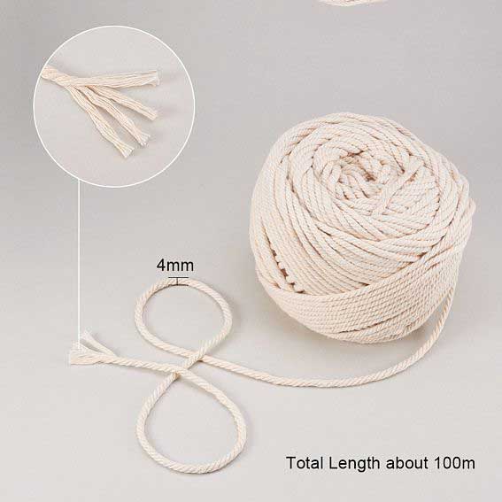 4 mm (5/32") Navajo White Twisted Cotton Macrame Rope 100 m (109 yd) 280-