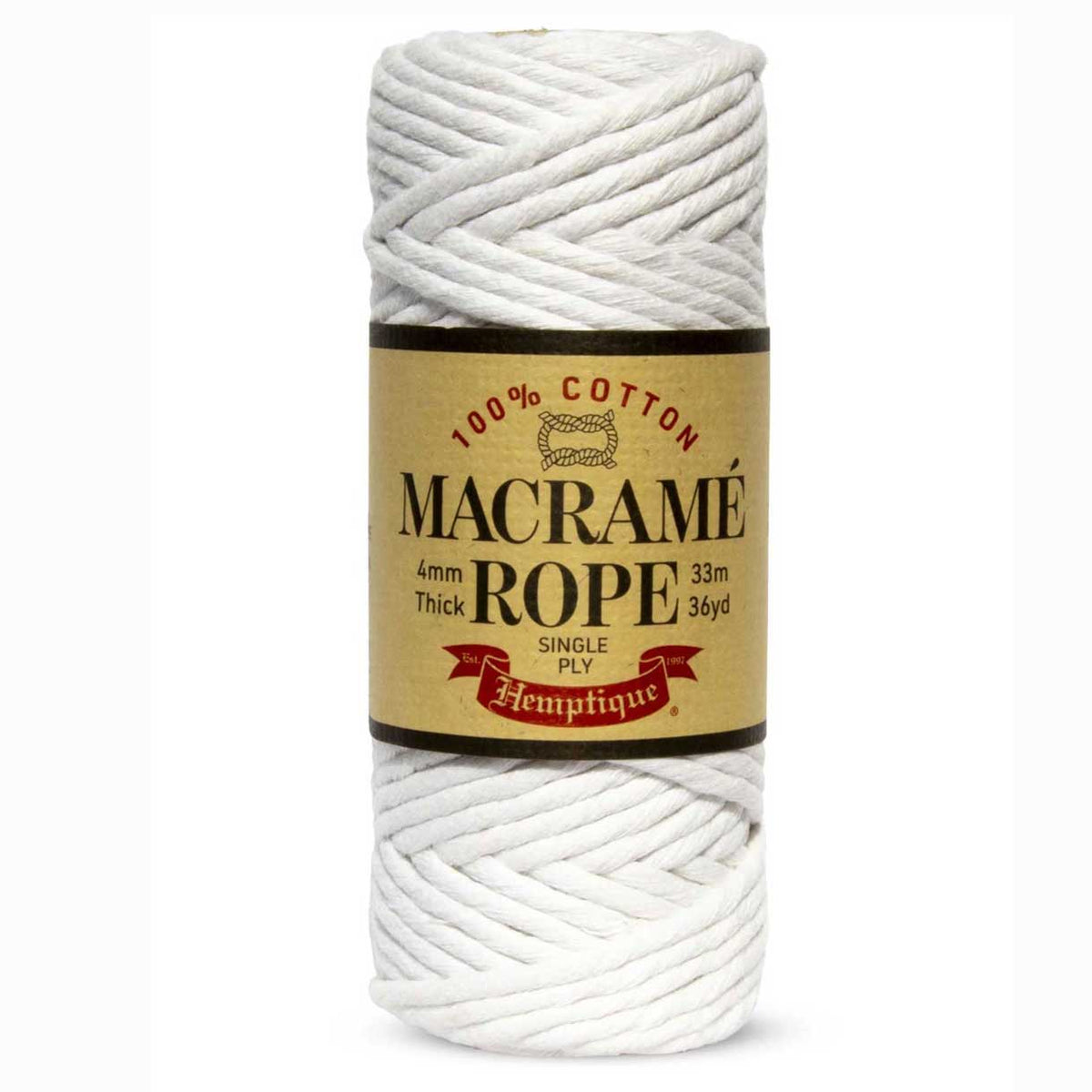 4 mm (5/32") White Single Ply Egyptian Cotton Macrame Rope 33 m (36 yd) Hemptique