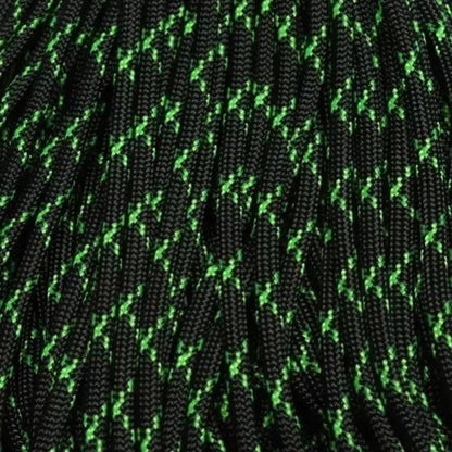 550 Paracord Black w/ Neon Green X Made in the USA Nylon/Nylon (100 FT.) - Paracord Galaxy