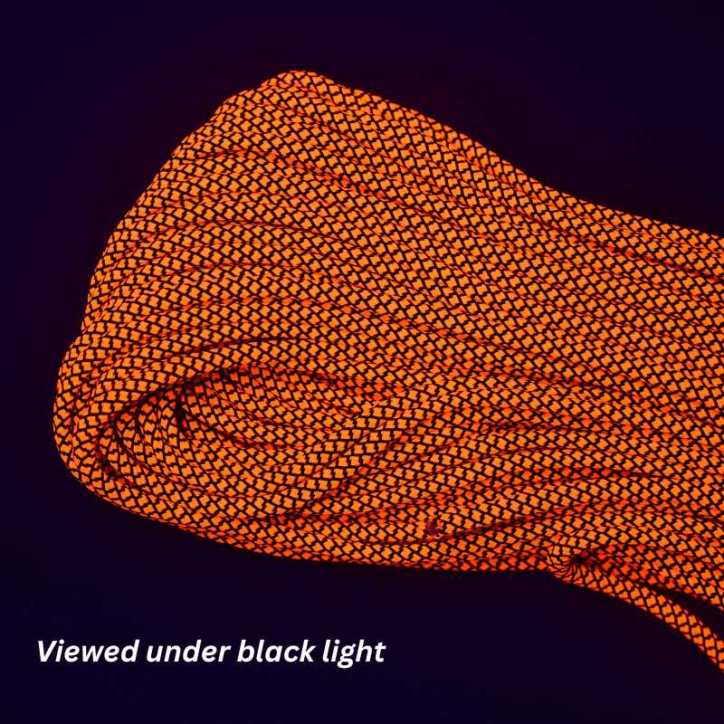 550 Paracord Black with Neon Orange Diamonds Made in the USA Nylon/Nylon (100 FT.) - Paracord Galaxy