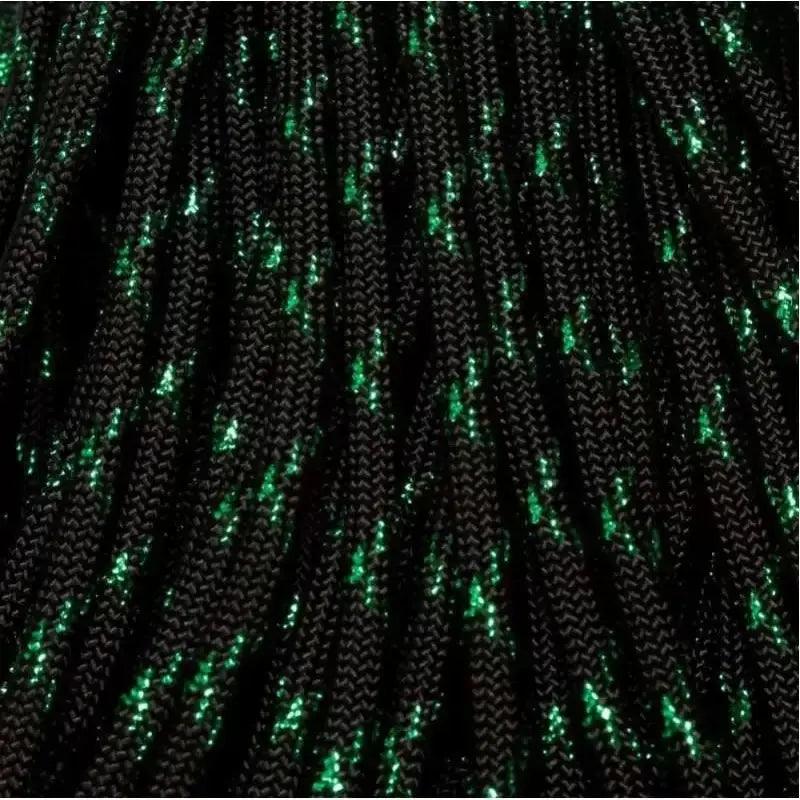 550 Paracord Green Knight Metallic Glitter (Black with Gold Tracer X Pattern) Made in the USA Nylon/Nylon (100 FT.) - Paracord Galaxy