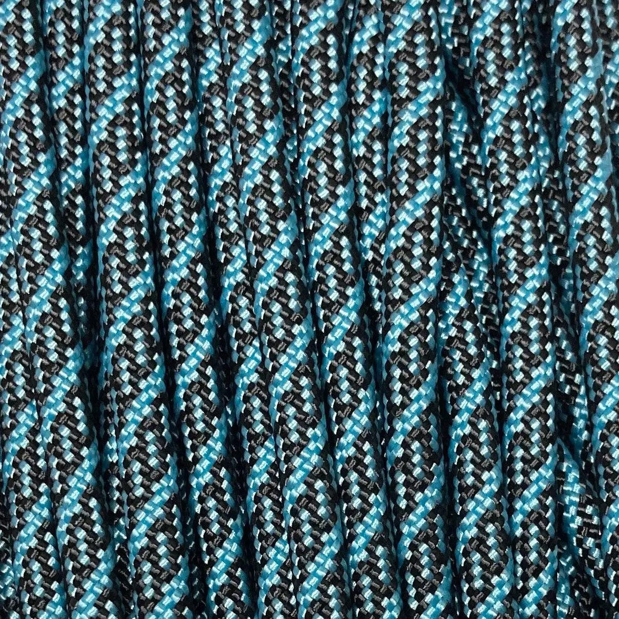 550 Paracord Helix Black With Neon Turquoise Made in the USA Nylon/Nylon (100 FT.) - Paracord Galaxy
