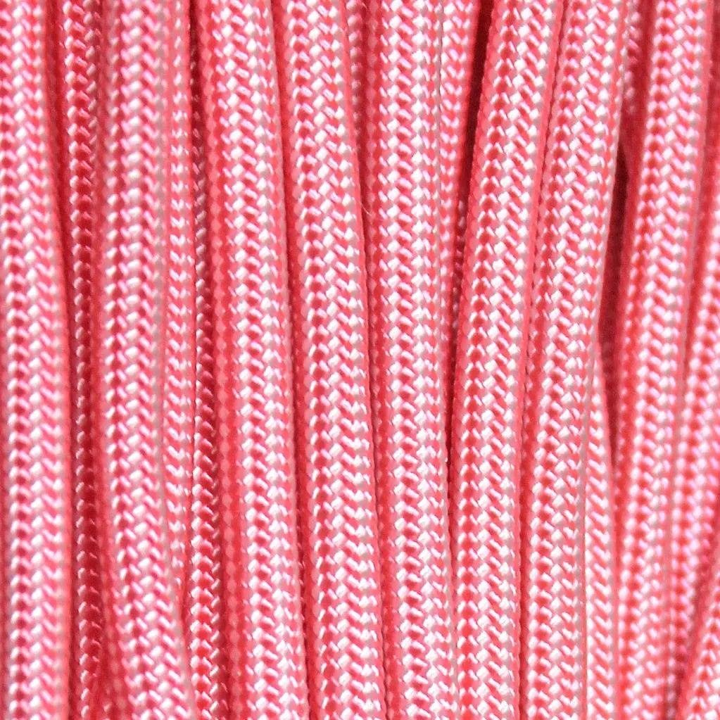 550 Paracord Light Pink and White Stripes Made in the USA Polyester/Nylon (100 FT.) - Paracord Galaxy