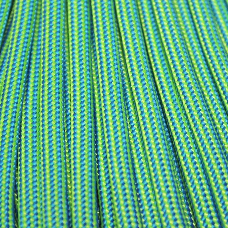 550 Paracord Neon Green and Blue Stripes Made in the USA Polyester/Nylon (100 FT.) - Paracord Galaxy