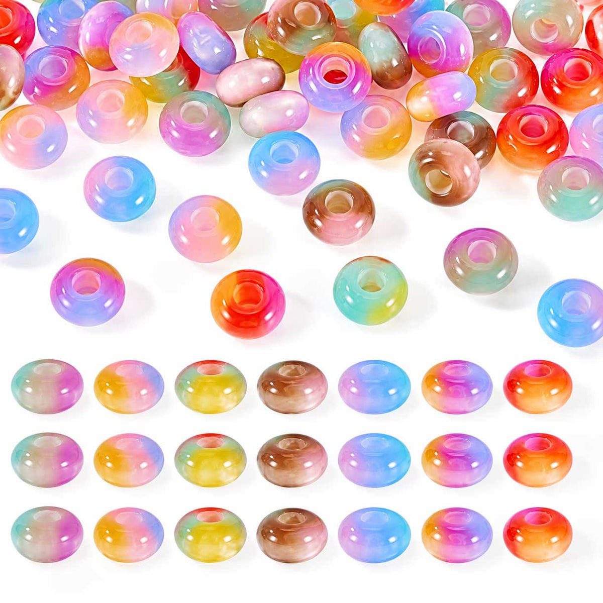 56 Pcs 7 Styles /Triple Color Resin Bead/Charms (1 Set) 280-