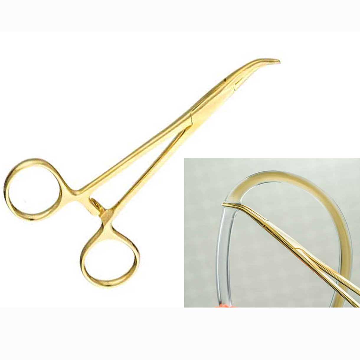 5" Curved Nose Stainless Steel Gold Locking Forceps (1 Pack)