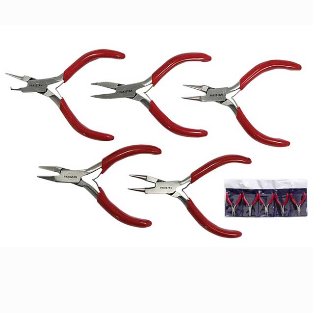 5 Pcs 3" Dipped Handle Leaf Spring Professional Mini Jewelry Plier set.