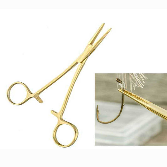 5" Straight Nose Stainless Steel Gold Locking Forceps (1 Pack)