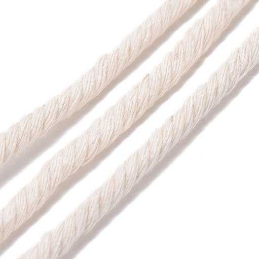 5 mm (3/16") Light Tan White Twisted Cotton Macrame Rope 50 m (54.5 yd) 280-