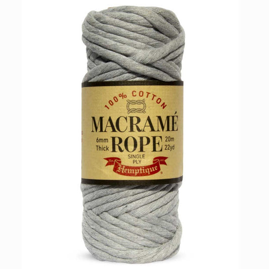6 mm (15/64") Gray Single Ply Egyptian Cotton Macrame Rope 20 m (22 yds)