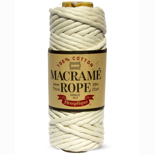 6 mm (15/64") Natural Single Ply Egyptian Cotton Macrame Rope 20 m (22 yds)