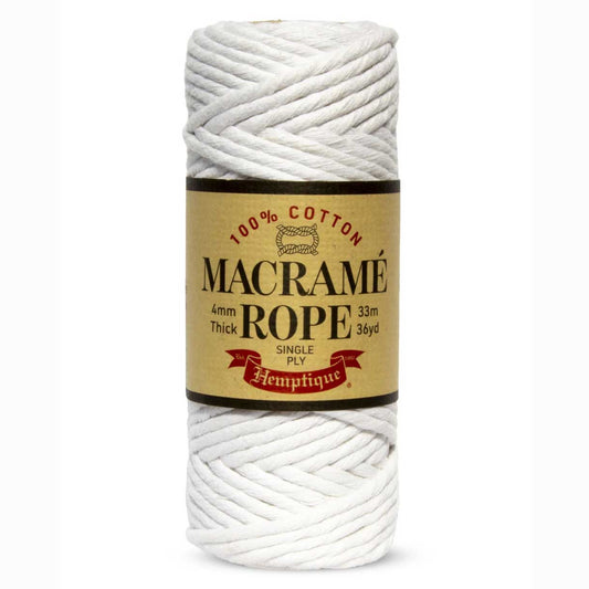 6 mm (15/64") White Single Ply Egyptian Cotton Macrame Rope 20 m (22 yds)