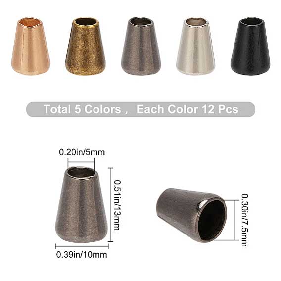 60Pcs 5 Colors Zinc Alloy Cord Ends