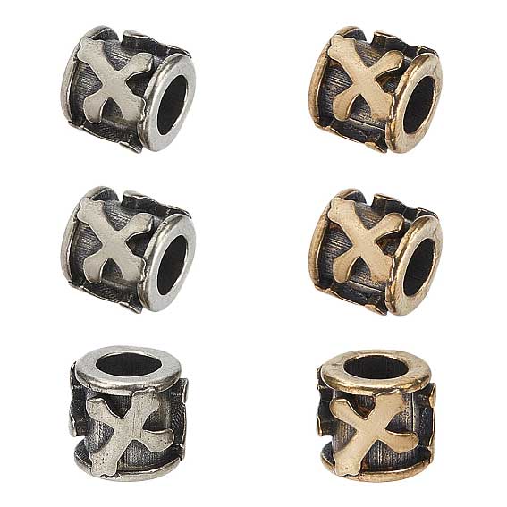 6 Pcs 2 Colors Antique Silver and Bronze Cross Brass Bead/Charm (6 Pack)