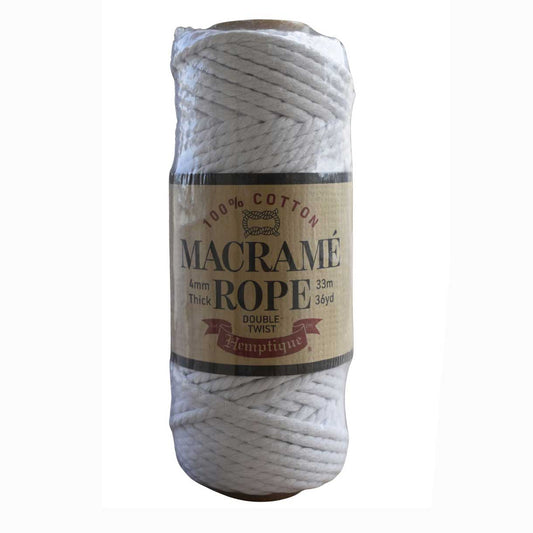 6 mm (15/64") White Double Twist Recycled Cotton Macrame Rope 20 m (22 yd)