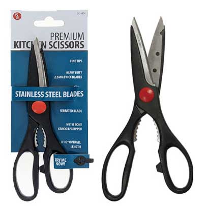 8 1/2" Premium Black Stainless Steel Kitchen Scissors