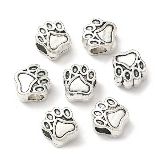 Alloy with Light Enamel Dog Paw Print Bead (10 Pack)