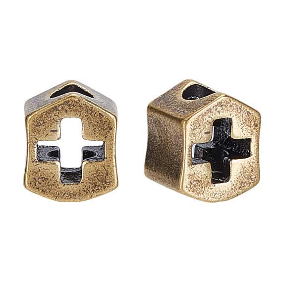 Antique Bronze Cross and Shield Brass Bead/Charm (2 Pack)