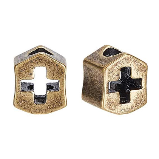 Antique Bronze Cross and Shield Brass Bead/Charm (2 Pack) 280-