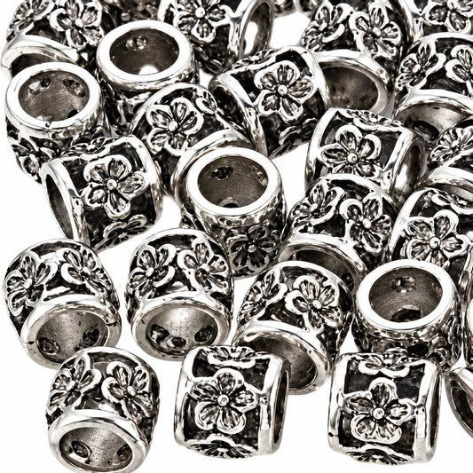 Antique Silver Column with Flower Alloy Bead/Charm (10 Pack) 280-