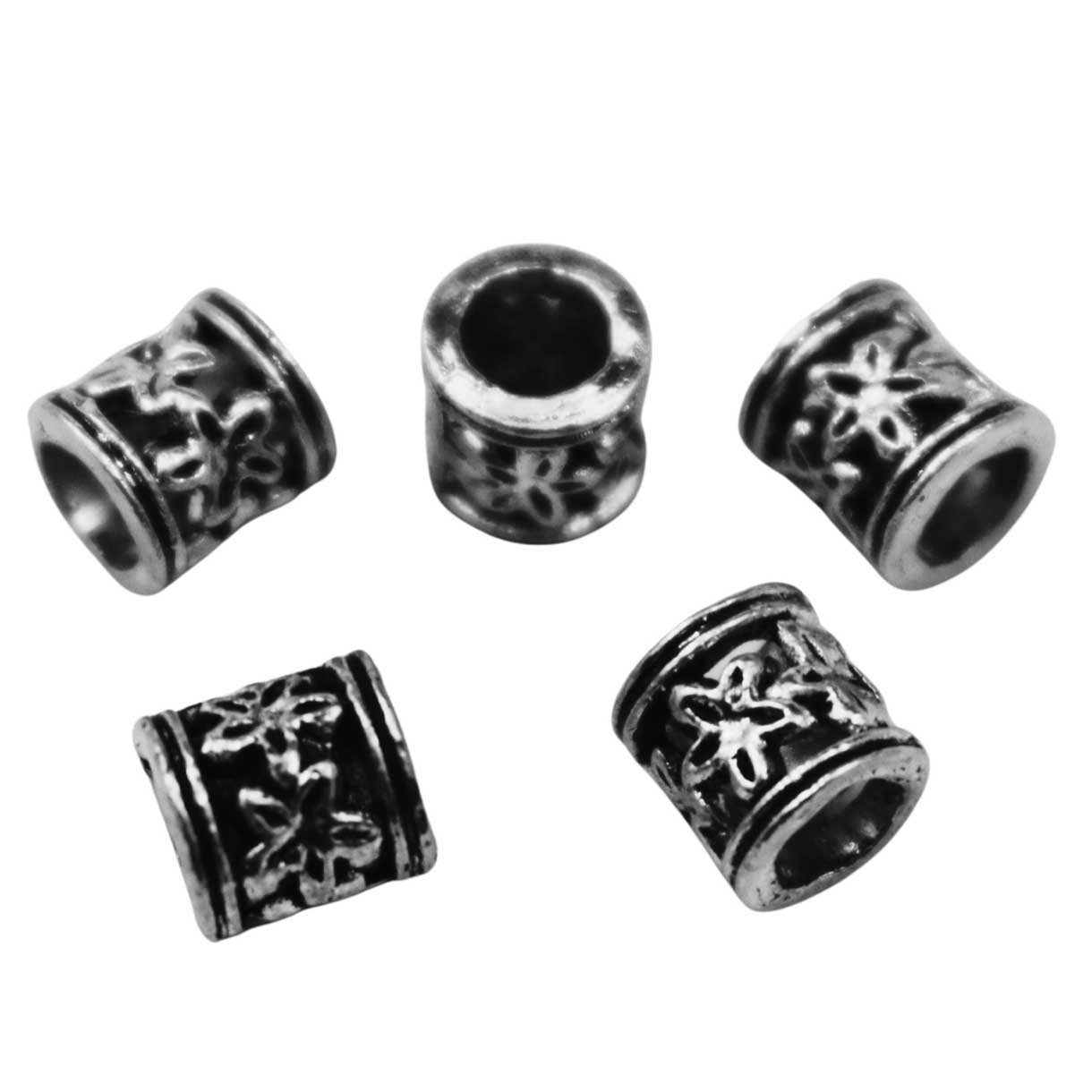 Antique Silver Column with Flower Alloy Bead/Charm (20 Pack) 280-