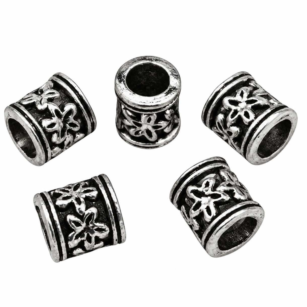 Antique Silver Column with Flower Alloy Bead/Charm (20 Pack) 280-