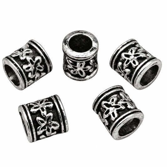 Antique Silver Column with Flower Alloy Bead/Charm (20 Pack) 280-