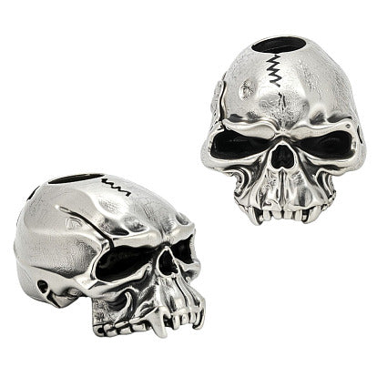 Antique Silver Cracked Skull Charm/Bead Brass (2 Pack)