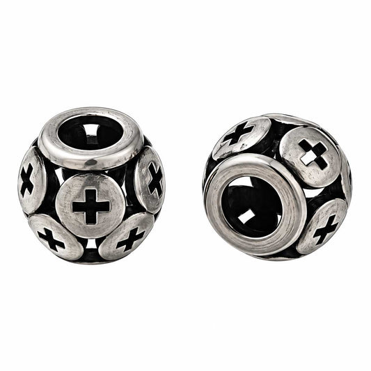 Antique Silver Cross Round 304 Stainless Steel Bead/Charm (2 Pack) 280-