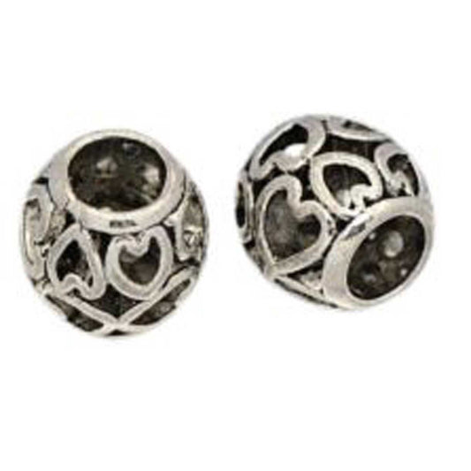Antique Silver Filigree Heart Alloy Bead/Charm (10 pack)