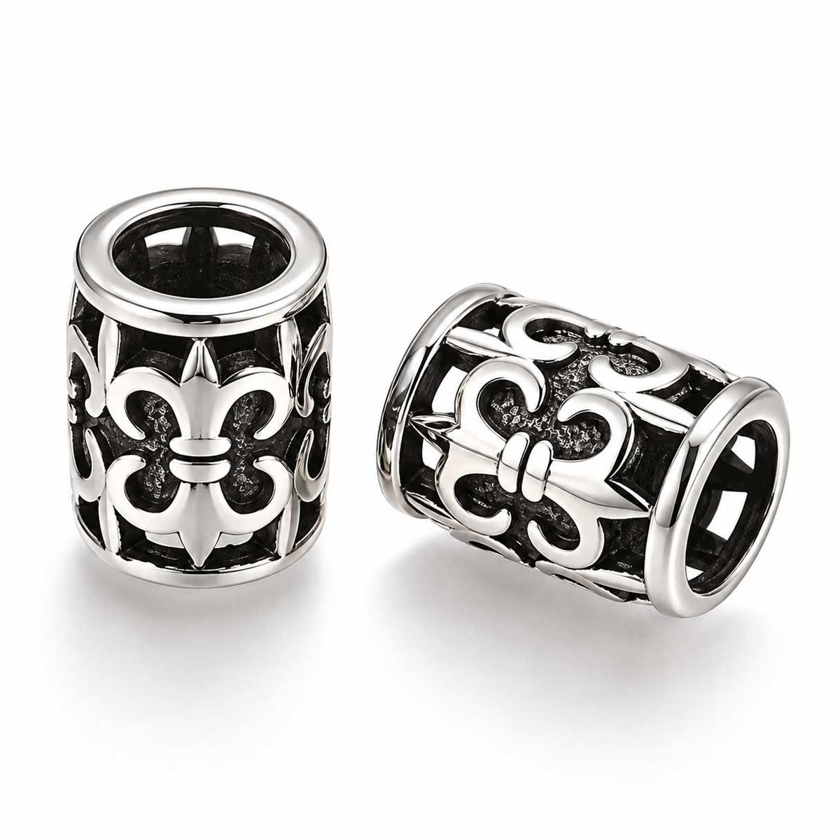 Antique Silver Fleur De Lis (Scout / Lily) 304 Stainless Steel Column Bead (2 Pack) 280-