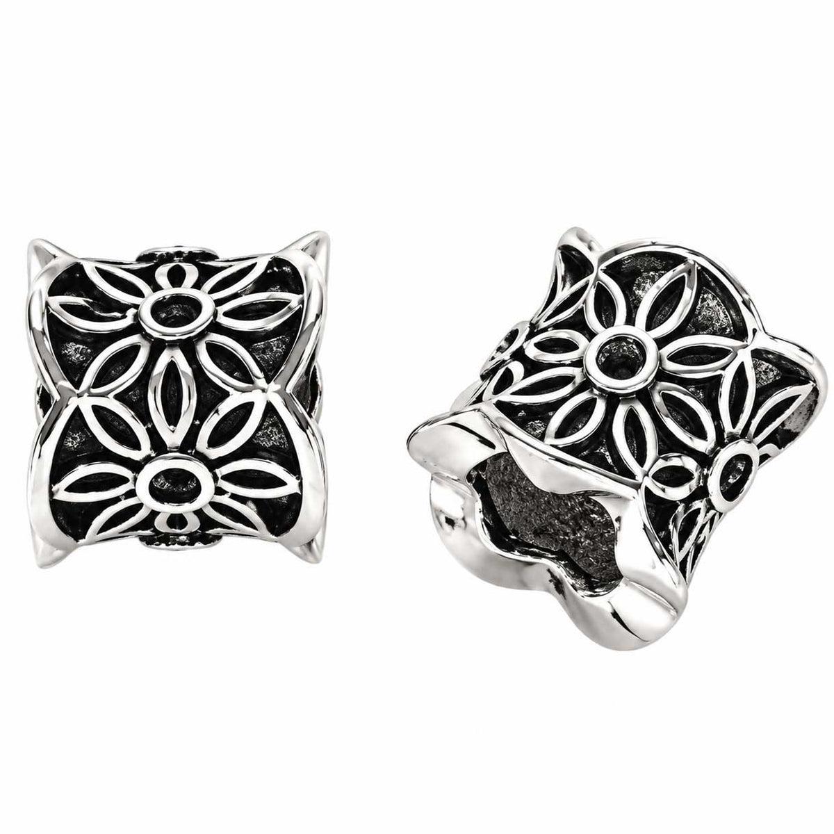 Antique Silver Flower Alloy Column Bead (10 Pack) 280-
