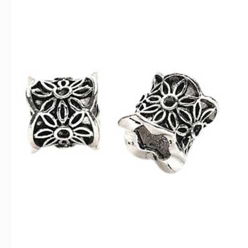 Antique Silver Flower Alloy Column Bead (10 pack)
